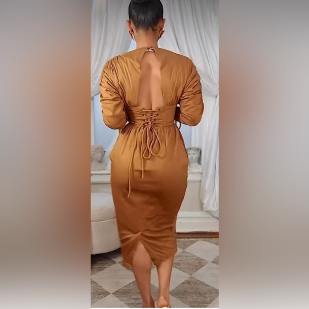Andrea Iyamah Palla Dress Caramel Corset Midi NWT - Picture 5 of 12